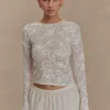 Omari Embroidery Long Sleeve Knit Top – Ivory Omari Embroidery Long Sleeve Knit Top – Ivory