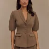 Opal Puff Sleeve Suiting Top – Cacao Brown Opal Puff Sleeve Suiting Top – Cacao Brown