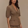 Opal Puff Sleeve Suiting Top – Cacao Brown Opal Puff Sleeve Suiting Top – Cacao Brown