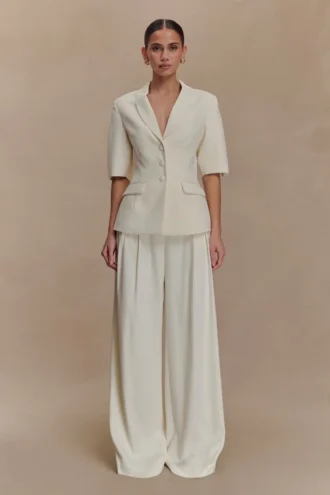 Opal Puff Sleeve Suiting Top – Ivory