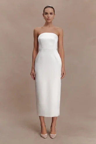 Ophelia Peplum Satin Maxi Dress – Ivory