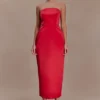 Ophelia Peplum Satin Maxi Dress – Red Ophelia Peplum Satin Maxi Dress – Red