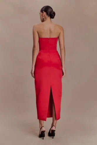 Ophelia Peplum Satin Maxi Dress – Red