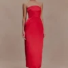 Ophelia Peplum Satin Maxi Dress – Red Ophelia Peplum Satin Maxi Dress – Red