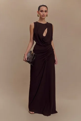 Oria Chiffon Maxi Dress – Cacao Brown