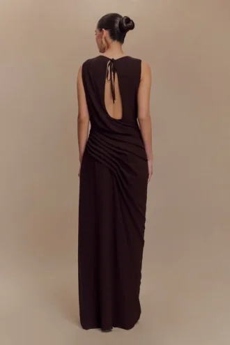 Oria Chiffon Maxi Dress – Cacao Brown