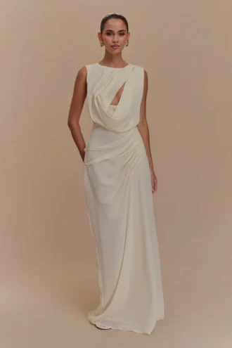 Oria Chiffon Maxi Dress – Ivory