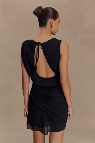 Oria Chiffon Mini Dress – Black