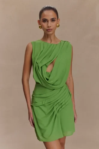 Oria Chiffon Mini Dress – Green