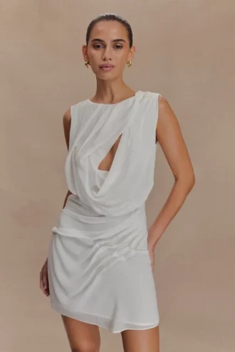 Oria Chiffon Mini Dress – White