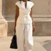Oriana Linen Button Vest – White Oriana Linen Button Vest – White