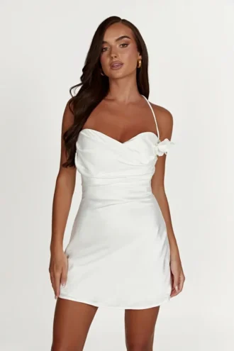 Otillie Rose Halter Mini Dress – White