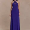 Ozias Halter Semi Sheer Knit Maxi Dress – Deep Purple