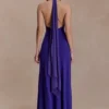 Ozias Halter Semi Sheer Knit Maxi Dress – Deep Purple