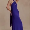 Ozias Halter Semi Sheer Knit Maxi Dress – Deep Purple
