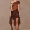 Paisley Slinky And Diamante Mini Dress – Chocolate