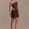 Paisley Slinky And Diamante Mini Dress – Chocolate