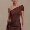 Paisley Slinky And Diamante Mini Dress – Chocolate