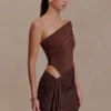 Paisley Slinky And Diamante Mini Dress – Chocolate