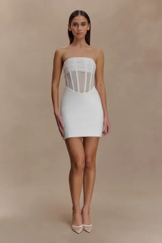 Palmer Mesh Corset Mini Dress – Ivory