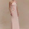 Paloma One Shoulder Knit Maxi Dress With Flowers – Baby Pink Paloma One Shoulder Knit Maxi Dress With Flowers – Baby Pink
