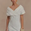 Pascale Off Shoulder Denim Mini Dress – White