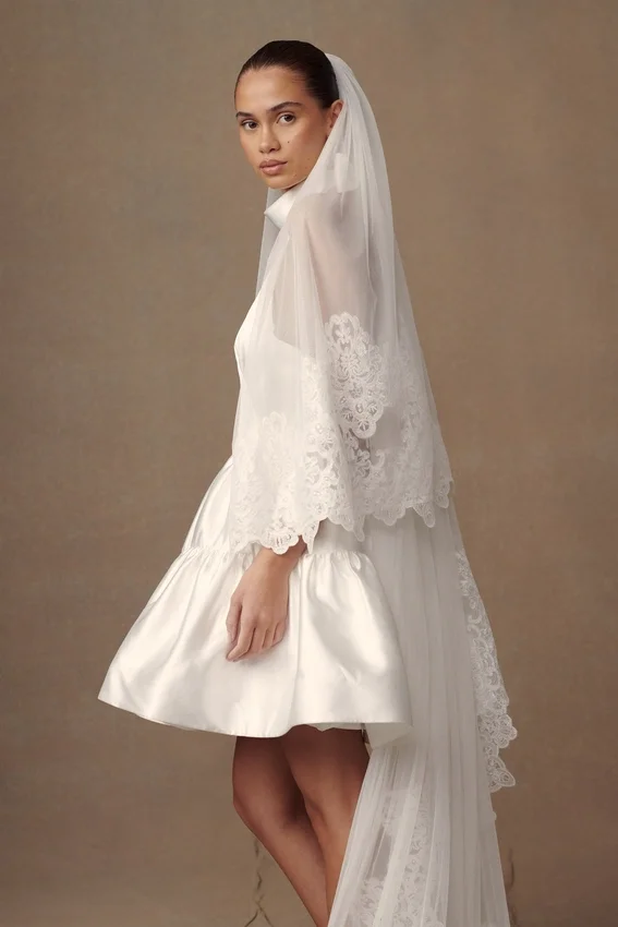 Paulette Lace Trim Veil – White Paulette Lace Trim Veil – White