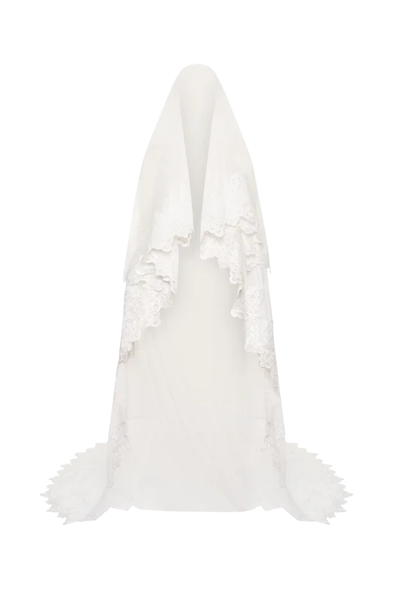 Paulette Lace Trim Veil – White Paulette Lace Trim Veil – White