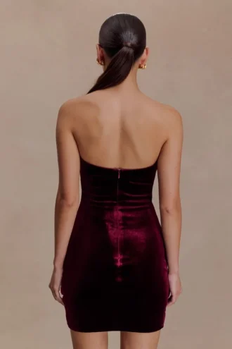 Paulina Velvet Strapless Mini Dress – Wine