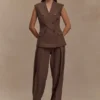 Penelope Pleated High Waisted Pants – Chocolate Penelope Pleated High Waisted Pants – Chocolate