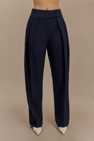 Penelope Pleated High Waisted Pants – Dark Navy