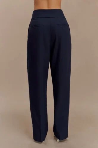 Penelope Pleated High Waisted Pants – Dark Navy