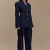 Penelope Pleated High Waisted Pants – Dark Navy
