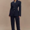 Penelope Pleated High Waisted Pants – Dark Navy