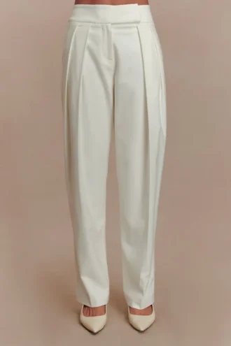 Penelope Pleated High Waisted Pants – Ivory
