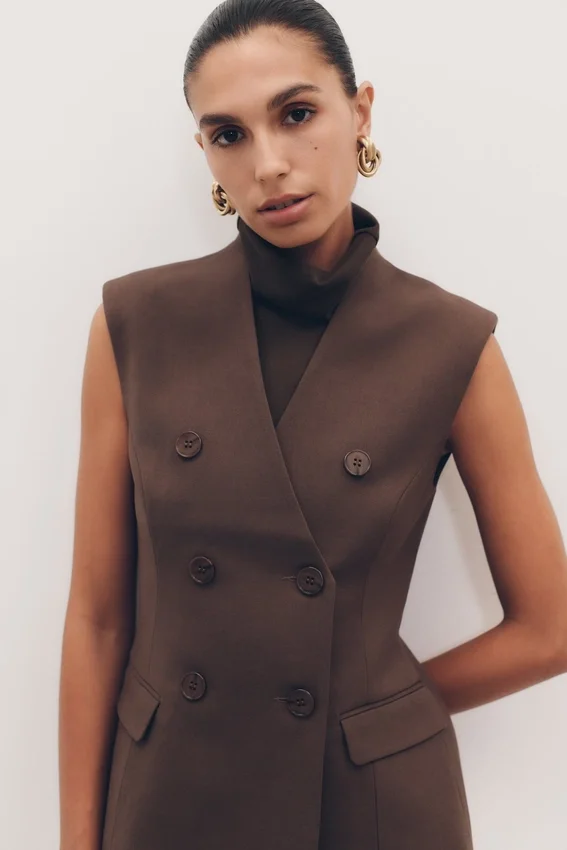 Penelope Suiting Sleeveless Blazer – Chocolate Penelope Suiting Sleeveless Blazer – Chocolate