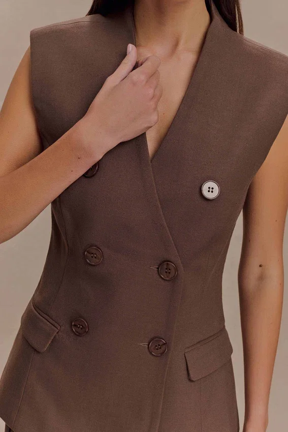 Penelope Suiting Sleeveless Blazer – Chocolate Penelope Suiting Sleeveless Blazer – Chocolate
