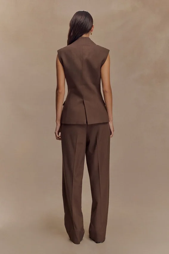 Penelope Suiting Sleeveless Blazer – Chocolate Penelope Suiting Sleeveless Blazer – Chocolate