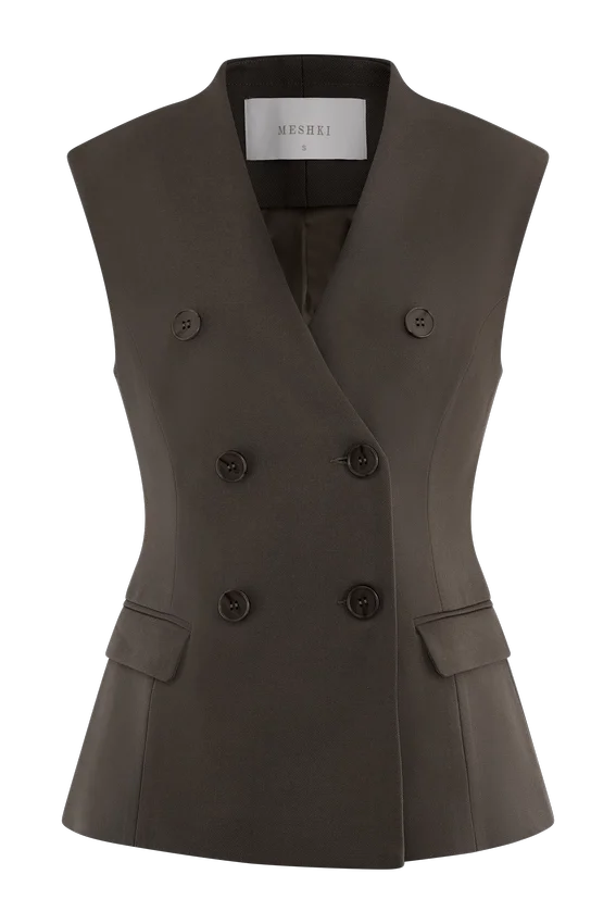 Penelope Suiting Sleeveless Blazer – Chocolate Penelope Suiting Sleeveless Blazer – Chocolate