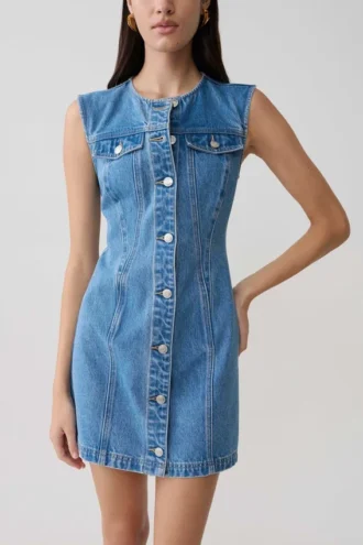 Penn Button Front Denim Mini Dress – Summer Blue
