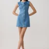 Penn Button Front Denim Mini Dress – Summer Blue Penn Button Front Denim Mini Dress – Summer Blue