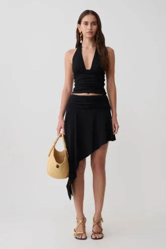 Talise Modal Hankie Midi Skirt – Black