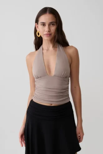 Peregrine Modal Gathered Halter Top – Neutral