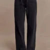 Perrie Mid Rise Straight Leg Tie Jeans – Washed Black