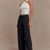 Perrie Mid Rise Straight Leg Tie Jeans – Washed Black
