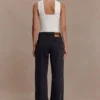 Perrie Mid Rise Straight Leg Tie Jeans – Washed Black