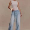 Perrie Mid Rise Straight Leg Tie Jeans – Washed Light Blue