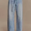 Perrie Mid Rise Straight Leg Tie Jeans – Washed Light Blue