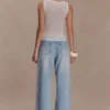 Perrie Mid Rise Straight Leg Tie Jeans – Washed Light Blue