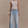 Perrie Mid Rise Straight Leg Tie Jeans – Washed Light Blue